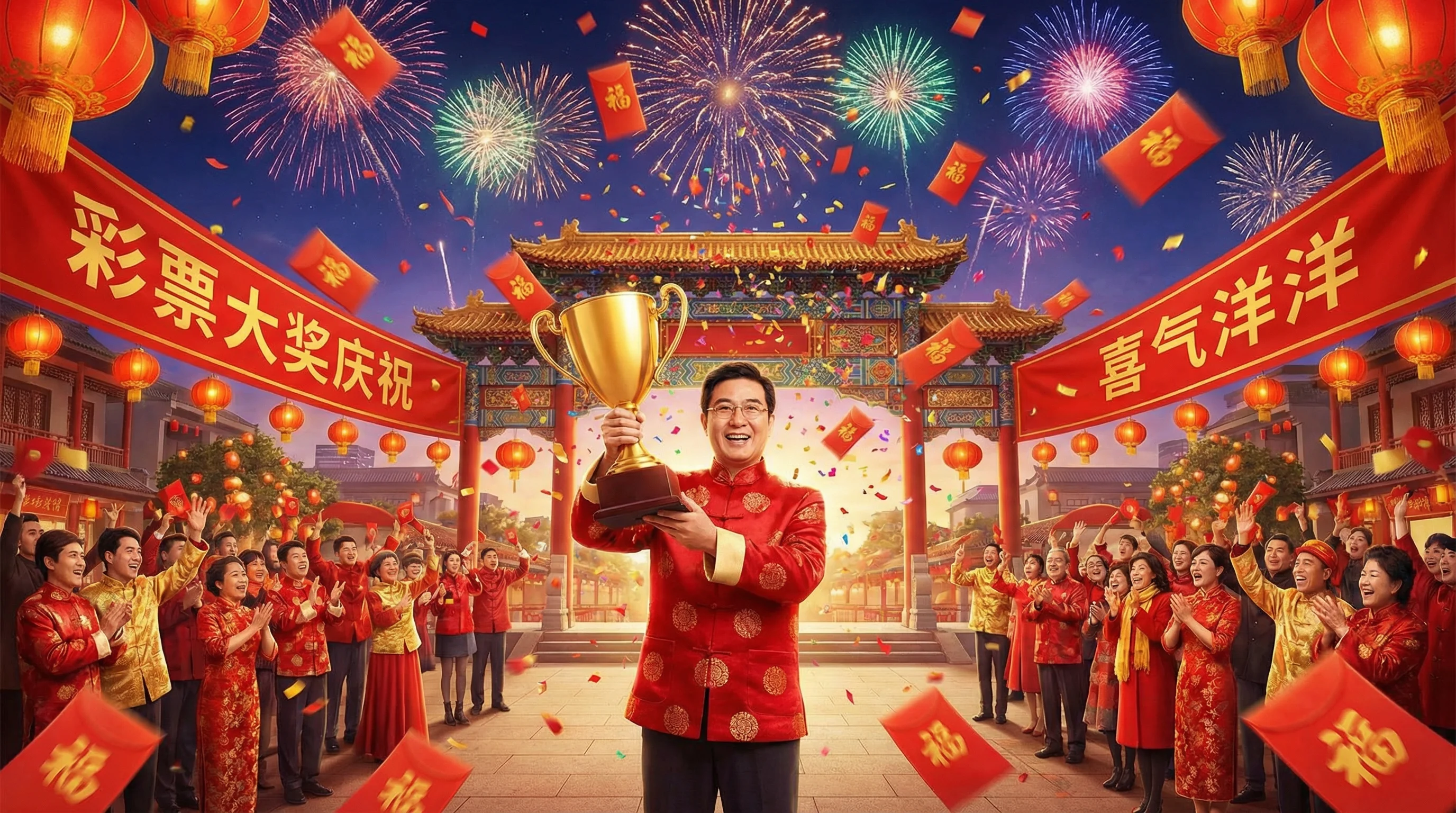 双色球中奖喜报庆祝画面